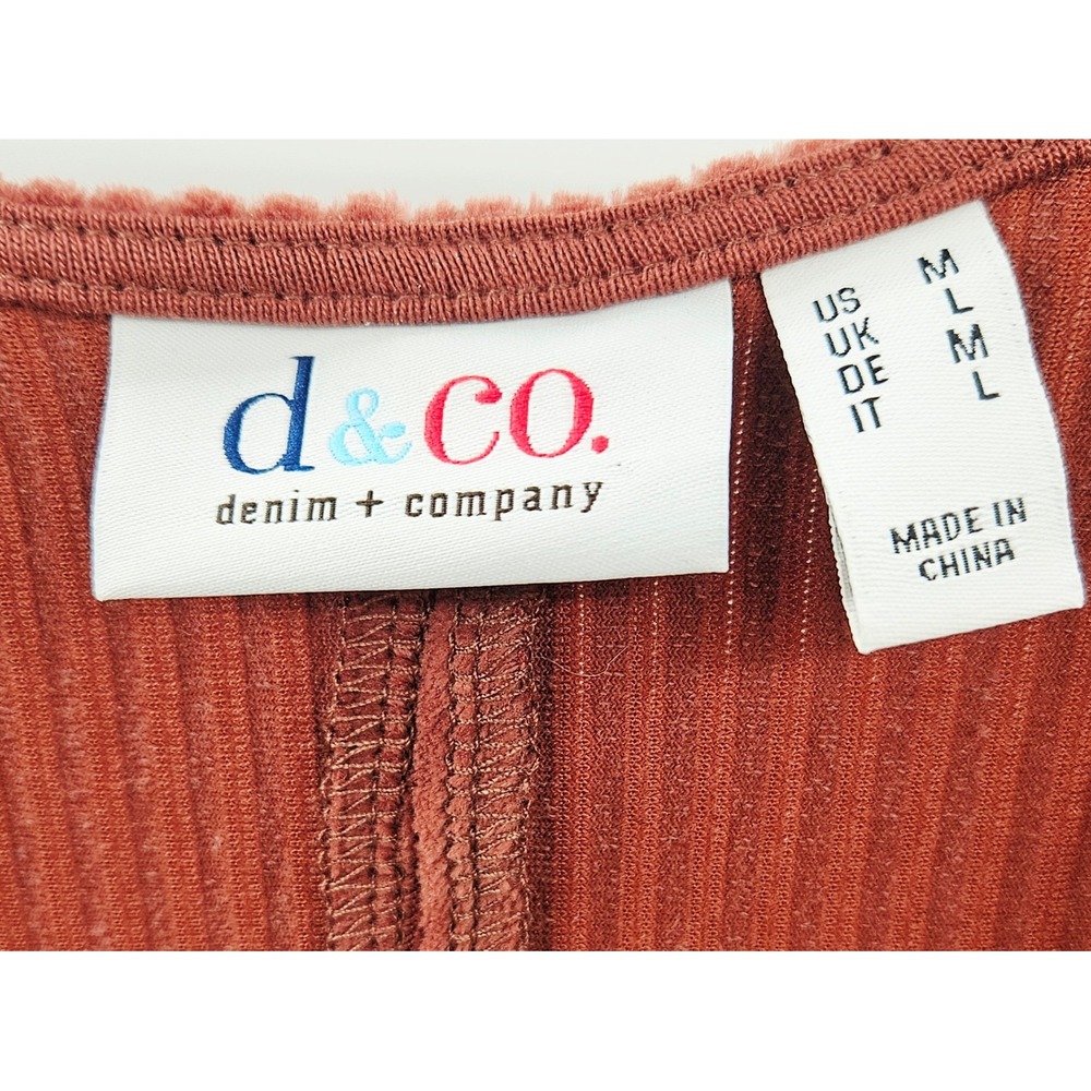 Denim & Co Womens Medium Rust Brown Ribbed Sleeveless V-Neck Shift Dress - Picture 3 of 6